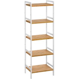 Etajera din bambus cu 5 rafturi pentru baie, bucatarie sau living, alb natur