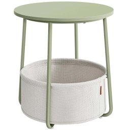 Masuta de cafea rotunda VASAGLE cu cos textil, 45x50 cm, verde crem
