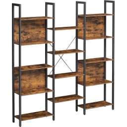 Biblioteca VASAGLE cu 14 rafturi, cadru metalic, stil industrial, maro rustic