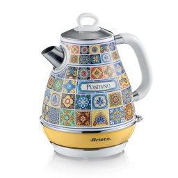 Cana electrica Ariete Positano 2869/0P, 2000W, 1,7 L, Filtru detasabil, Fereastra nivel apa, Baza fara fir 360°, Alb/Galben