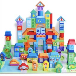 Set de constructie 100 Cuburi din lemn - Smart Town