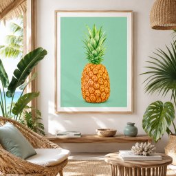 Tablou cu Ramă Ananas pe fundal verde mentă ANLS59 (Dimensiune Poster: 40x50cm)