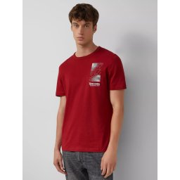 s.Oliver Tricou barbati cu imprimeu frontal, din bumbac, Regular fit, Rosu (SELECTATI MARIMEA: XL)
