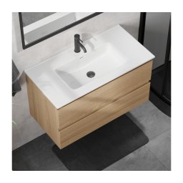 Dulap de baie cu chiuvetă KENWOOD, 91 cm, stejar/alb