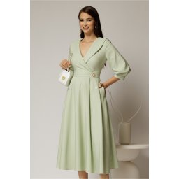 Rochie office de ocazie din stofa verde fistic cu bust petrecut si rever