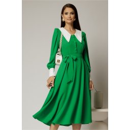 Rochie DY Fashion midi verde cu guler si mansete in contrast