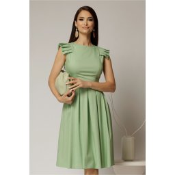 Rochie DY Fashion midi verde fistic din poplin in clos cu volane la umeri