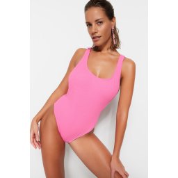 Trendyol roz gât rotund prosop normal picior costum de baie