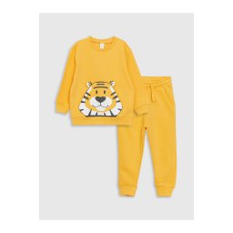 LC Waikiki Crew Neck Long Sleeve Printed Baby Boy Sweatshirt and Tracksuit Bottom 2-Set
