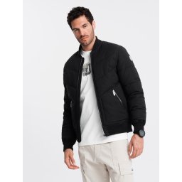 Ombre Men's quilted bomber jacket with metal zippers - black