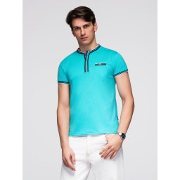Ombre Men's henley t-shirt with decorative ribbing - turquoise