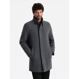 Ombre Men's winter coat with wool and quilted lining - graphite melange
