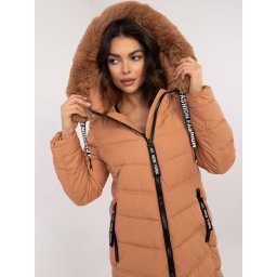 Brown long winter jacket with stitching