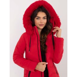 Red transitional jacket with detachable hood