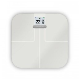 Cantar inteligent Garmin Index S2, Dimensiuni: 320 x 310 x 28 mm, autonomie baterie: până la 9 luni; foloseşte 4 baterii AAA (incluse), Compatibil cu BLE: Da, compatibil cu ANT: Da, Wi-Fi: Da, 2,4GHz, Limită de greutate:181,4 kg, greutate 2kg, alb