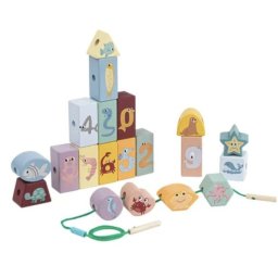 Joc Montessori cu Cuburi de Lemn de Construit si Snuruit, Animale si Cifre