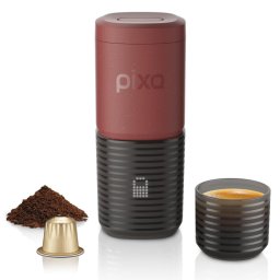 Espressor portabil Wacaco Pixapresso, 20 bari, 9000 mAh, 120 ml, Cafea macinata si capsule, Panou de control tactil cu LED, Rosu
