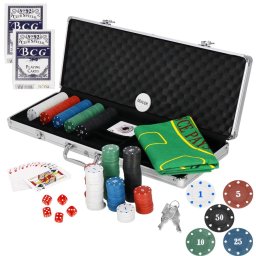 Set poker cu 500 jetoane, covoras verde si valiza din aluminiu