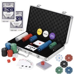 Set poker cu 300 jetoane, 2 pachete de carti si servieta din aluminiu
