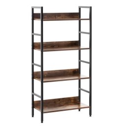 Etajera industriala cu 4 polite din MDF si cadru metalic, maro inchis, 60x28x124,5 cm
