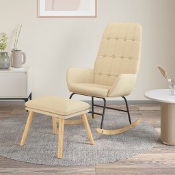 Scaun balansoar cu taburet, crem, material textil GartenMobel Dekor