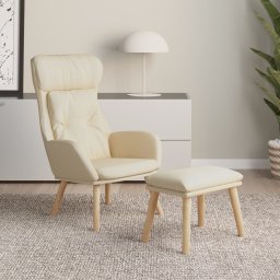 Scaun de relaxare cu taburet, crem, textil GartenMobel Dekor