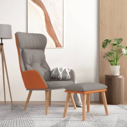 Scaun de relaxare cu taburet gri deschis piele ecologica/textil GartenMobel Dekor