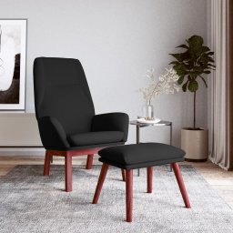 Scaun de relaxare cu taburet, negru, textil GartenMobel Dekor