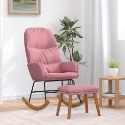 Scaun balansoar cu suport picioare, roz, catifea GartenMobel Dekor