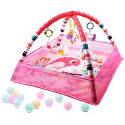 Tarc de joaca pentru bebelusi 76x76x50 cm roz, cu jucarii si mingi