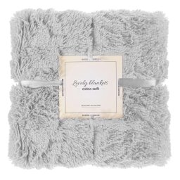 Patura pufoasa si calduroasa 200x220 cm, gri deschis, pentru 2 persoane