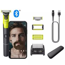 Aparat Hibrid De Barbierit Tuns Barba Si Parul Corporal Philips OneBlade 360 QP4631/65 Pieptene Reglabil 5 In 1 Reincarcabil Conectivitate Bluetooth 60min Verde Lime