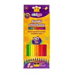 Creioane colorate Strigo, NEON, 12 culori, cu ascutitoare, SSC117