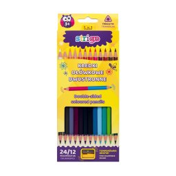 Creioane colorate duble, Strigo, 12 bucati, 24 culori, triunghiulare, cu ascutitoare SSC116