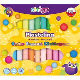 Plastilina Strigo, 24 culori mix (6 x fluorescente, 6 x pastel, 12 x clasice) SSC337