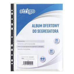 Album 20 folii protectie A4, Strigo, perforatii biblioraft, transparent SF024