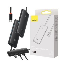 HUB extern Baseus WKQX030301 Lite 4 porturi USB 3.0 conectare prin USB Type-C cablu 0.25m negru