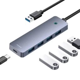 HUB extern Baseus B0005280B811-02 UltraJoy 4 in 1 input USB output USB Type-C + 4x USB3.0 cablu 100cm gri