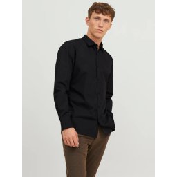 Jack & Jones Camasa barbati, din amestec de bumbac, Slim Fit, Negru (SELECTATI MARIMEA: M)