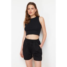 Trendyol Black Ribbed Tank Top and Shorts Flexible Knitted Tank Top Shorts Bottom-Top Set