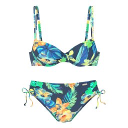 LASCANA Costum de baie două piese bleumarin / turcoaz / verde neon / portocaliu
