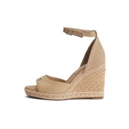 TOMMY HILFIGER Sandale cu baretă 'Logo Plaque Wedge Heel' bej