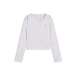 TOMMY HILFIGER Tricou 'Extra Slim Pointelle Long Sleeve' alb