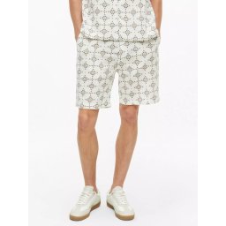 s.Oliver Pantaloni scurti barbati, cu talie medie, din bumbac, cu imprimeu, Resort fit, Detroit, Alb (SELECTATI MARIMEA: 3XL)