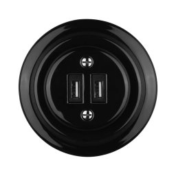 Reblig - Priză USB retro din porțelan, cu ramă, 2x USB-A, neagră