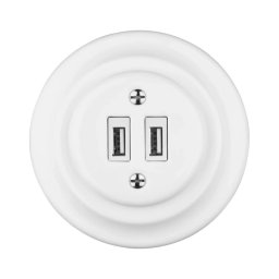 Reblig - Priză de perete retro din porțelan cu ramă, 2 x USB-A, albă