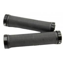 Mansoane bicicleta Strike lock-on din aluminiu si TPR, 130 mm, negru-gri