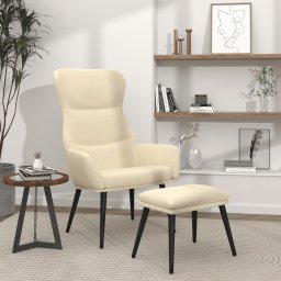 Scaun de relaxare cu taburet, crem, textil GartenMobel Dekor