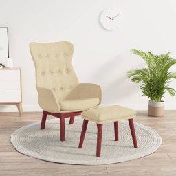 Scaun de relaxare cu taburet, crem, textil GartenMobel Dekor