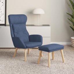 Scaun de relaxare cu taburet, albastru, textil GartenMobel Dekor